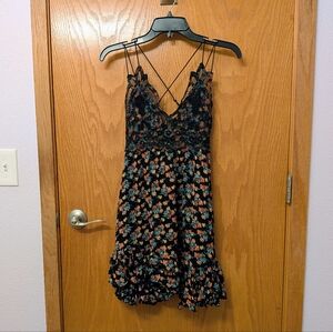 Free People Black and Orange Floral Mini Dress